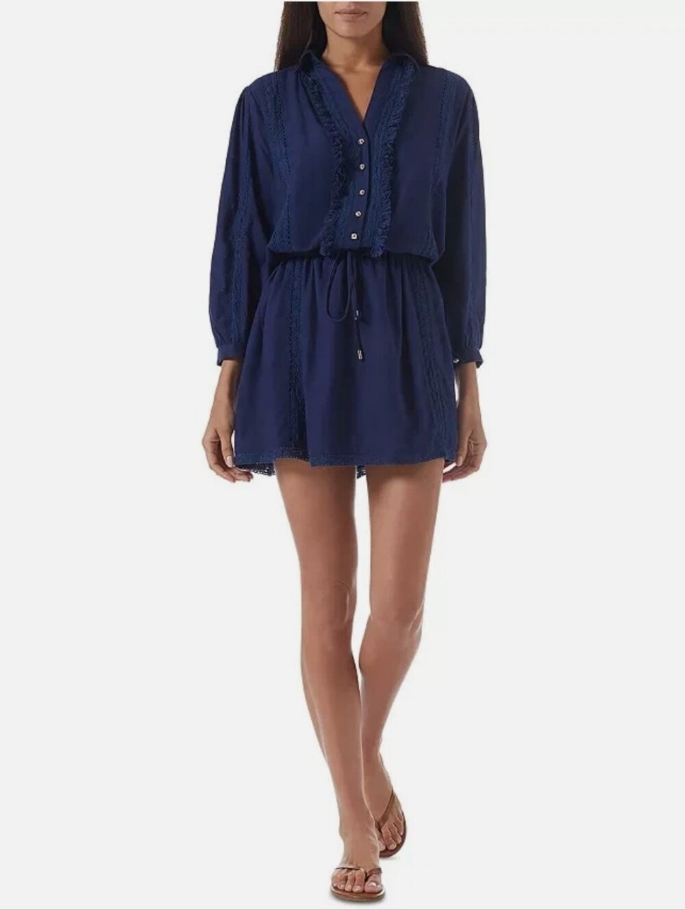 Melissa Odabash Scarlett Crochet Lace Trim Cover Up Dress Navy Blue Size XS